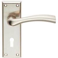 Loops Chunky Curved Tapered Handle on Lock Backplate 150 x 50mm Satin Nickel in Metallics