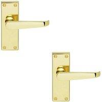 Loops 2x Straight Victorian Lever on Rectangular Latch Backplate Handle Polished Brass in Metallics