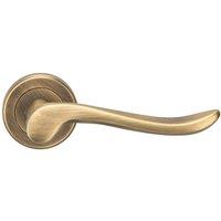 Loops PAIR Scroll Shaped Lever Handle on Round Rose Concealed Fix Antique Brass in Metallics