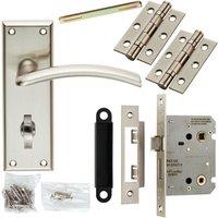 Loops Door Handle & Bathroom Lock Pack Satin Nickel Curved Arched Lever Backplate in Metallics