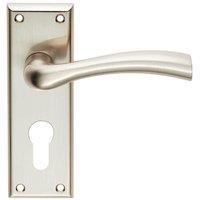 Loops Chunky Curved Tapered Handle on Euro Lock Backplate 150 x 50mm Satin Nickel in Metallics