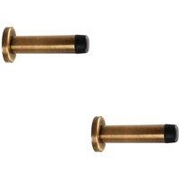 Loops 2x Rubber Tipped Doorstop Cylinder with Rose Wall Mounted 70mm Antique Brass in Metallics