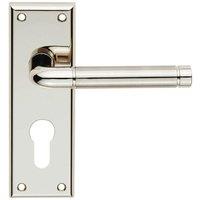 Loops PAIR Round Bar Lever on Euro Lock Backplate 150 x 50mm Polished & Satin Nickel in Metallics