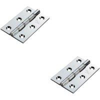 Loops 2x PAIR 76 x 50 x 2.5mm Heavy Duty Butt Hinge Polished Chrome Internal