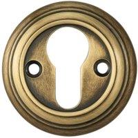 Loops 55mm Euro Profile Round Escutcheon Reeded Design Antique Bronze Keyhole Cover