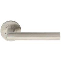 Loops PAIR Straight Mitred Bar Handle on Round Rose Concealed Fix Satin Steel in Metallics