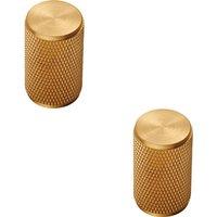 Loops 2x Knurled Cylindrical Cupboard Door Knob 18mm Dia Satin Brass Cabinet Handle in Metallics