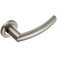 Loops PAIR Curved Round Bar Handle on Round Rose Concealed Fix Satin Steel in Metallics