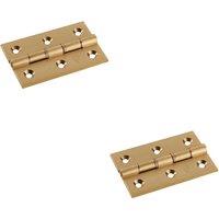 Loops 2x PAIR 76 x 50 x 2.5mm Brass Washered Butt Hinge Satin Brass Internal Door in Metallics