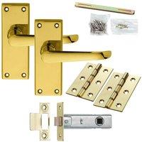 Loops Door Handle & Latch Pack Brass Victorian Straight Lever Square Backplate in Metallics