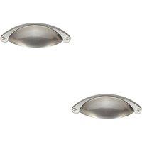 Loops 2x Traditional Cup Pull Handle 104 x 26mm 64mm Fixing Centres Satin Nickel in Metallics