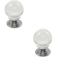 Loops 2x Crystal Ball Cupboard Door Knob 34mm Diameter Clear Translucent & Chrome