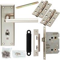 Loops Door Handle & Bathroom Lock Pack Satin Nickel Rounded Low Profile Backplate in Metallics