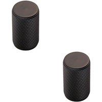 Loops 2x Knurled Cylindrical Cupboard Door Knob 18mm Dia Matt Black Cabinet Handle