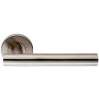 Loops PAIR Straight Round T Bar Handle on Round Rose Concealed Fix Satin Steel in Metallics