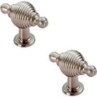 Loops 2x Reeded Beehive Style Cabinet Door Knob with Finials 26mm Dia Rose Nickel in Metallics