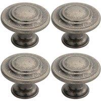 Loops 4x Round Ringed Pattern Door Knob 32mm Diameter Pewter Cabinet Handle
