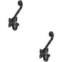 Loops 2x Ornate Twisted Hat & Coat Hook on Butterfly Backplate 82mm Proj Black Antique