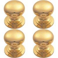 Loops 4x Victorian Round Cupboard Door Knob 32mm Dia Polished Brass Cabinet Handle in Metallics