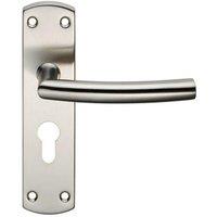 Loops Curved Bar Lever Door Handle on Euro Lock Backplate 172 x 44mm Satin Steel in Metallics