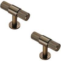 Loops 2x Knurled Cupboard T Shape Pull Handle 50 x 13mm Antique Brass Cabinet Handle in Metallics