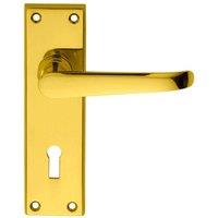 Loops PAIR Straight Victorian Handles on Lock Backplate 150 x 42mm Polished Brass in Metallics