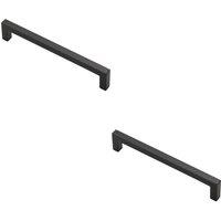 Loops 2x Square Block Pull Handle 170 x 10mm 160mm Fixing Centres Matt Black