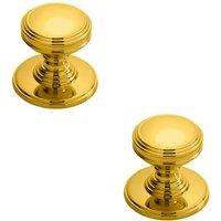 Loops 2x Ringed Tiered Cupboard Door Knob 25mm Diameter Polished Brass Cabinet Handle in Metallics
