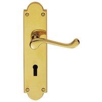 Loops PAIR Victorian Scroll Handle on Lock Backplate 205 x 49mm Polished Brass in Metallics