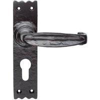 Loops PAIR Creased Style Lever on Slim Euro Lock Backplate 156 x 38mm Black Antique