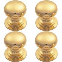 Loops 4x Victorian Round Cupboard Door Knob 25mm Dia Polished Brass Cabinet Handle in Metallics