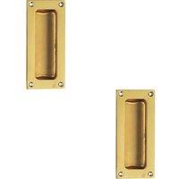 Loops 2x Recessed Sliding Door Flush Pull 102 x 45mm 10.5mm Depth Polished Brass in Metallics