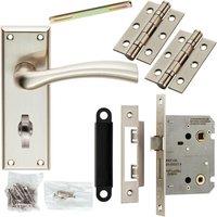 Loops Door Handle & Bathroom Lock Pack Satin Nickel Chunky Tapered Lever Backplate in Metallics