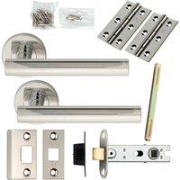 Loops Door Handle & Latch Pack Polished Steel Round T Bar Lever Screwless Rose in Metallics