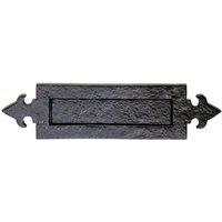Loops Fleur de Lys Design Letterbox Plate 250mm Fixing Centres Black Antique Finish