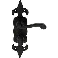 Loops PAIR Forged Scroll Lever Handle on Bathroom Backplate 206 x 57mm Black Antique