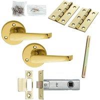 Loops Door Handle & Latch Pack Brass Victorian Scroll Straight Screwless Round Rose in Metallics