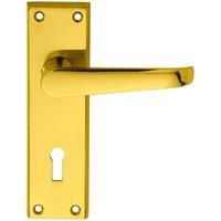 Loops PAIR Straight Victorian Handle on Lock Backplate 150 x 43mm Polished Brass in Metallics