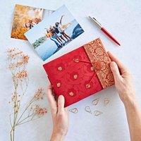 Paper High Small Sari Fabric Photo Album in Red