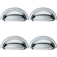 Loops 4x Cabinet Cup Pull Handle 91 x 45mm 76mm Fixing Centres Polished Chrome