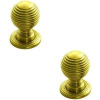 Loops 2x Textured Reeded Ball Cupboard Door Knob 28mm Dia Polished Brass Handle in Metallics