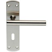 Loops Mitred T Bar Lever Door Handle on Lock Backplate 172 x 44mm Satin Steel in Metallics
