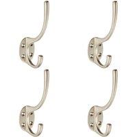 Loops 4x Victorian Hat & Coat Hook on Oval Backplate 64mm Projection Satin Nickel in Metallics