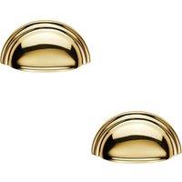 Loops 2x Victorian Cup Pull Handle Polished Brass 92 x 46mm 76mm Fixing Centres in Metallics