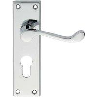 Loops PAIR Victorian Scroll Lever on Euro Lock Backplate 150 x 43mm Polished Chrome