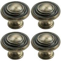 Loops 4x Round Ringed Pattern Door Knob 32mm Diameter Antique Burnished Brass Handle in Metallics