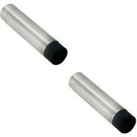 Loops 2x Wall Mounted Doorstop Cylinder with Rubber Tip 74 x 16mm Bright Steel in Metallics