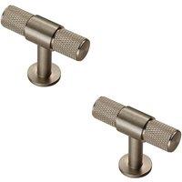 Loops 2x Knurled Cupboard T Shape Pull Handle 50 x 13mm Satin Nickel Cabinet Handle in Metallics