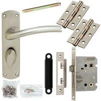 Loops Door Handle & Bathroom Lock Pack Satin Chrome Modern Arched Lever Backplate