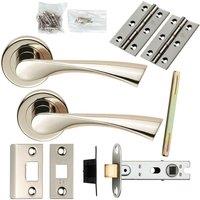 Loops Door Handle & Latch Pack Polished Nickel Angular Lever Screwless Round Rose in Metallics